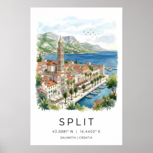 Impressão Artística de Split Dalmácia Aquarela Pra