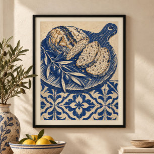 Impressão Artística de Tábua de Pão com Azulejo Az