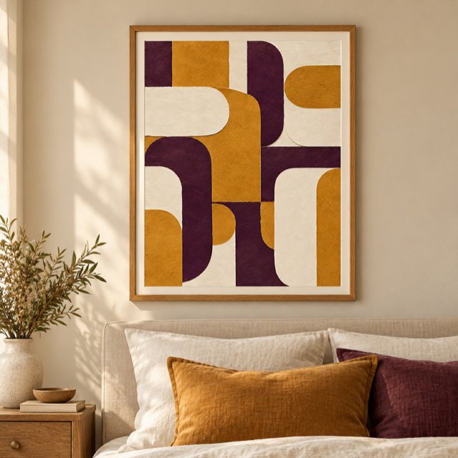 Impressão artística de tear em ocre (Styled display of Ochre Domino Weave Art Print. Frame, mat and furnishings shown for illustration; select framing options separately.)