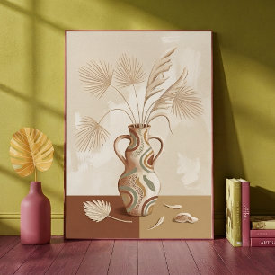 Impressão Artística de Vaso com Folhas de Palmeira