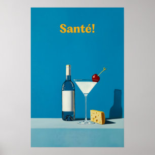 Impressão artística de vinho e queijo Martini Cock