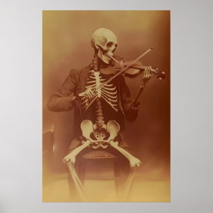 Impressão artística de violinista esqueleto Vintag