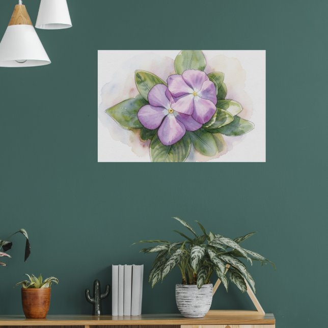 Impressão Artística em Aquarela de Flor Roxa (Sala de Estar 1)