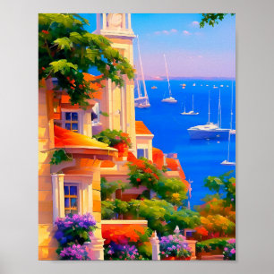Impressão Artística Floral de Barcos à Vela da Baí