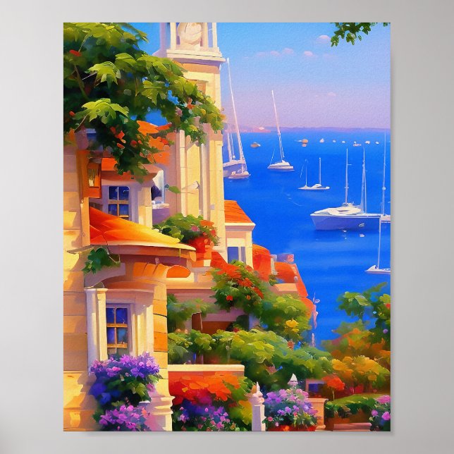 Impressão Artística Floral de Barcos à Vela da Baí (Frente)