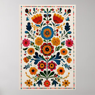 Impressão Artística Floral Mexicana Vibrante Inspi