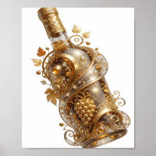 Impressão Artística Garrafa de Vinho Dourada em Pr