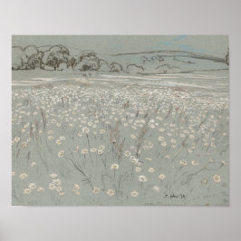 Impressão artística vintage de campo de flores bra