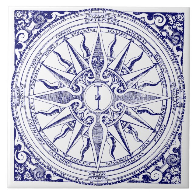 Impressão Azul e Branco Compass Náutico Histórico (Frente)