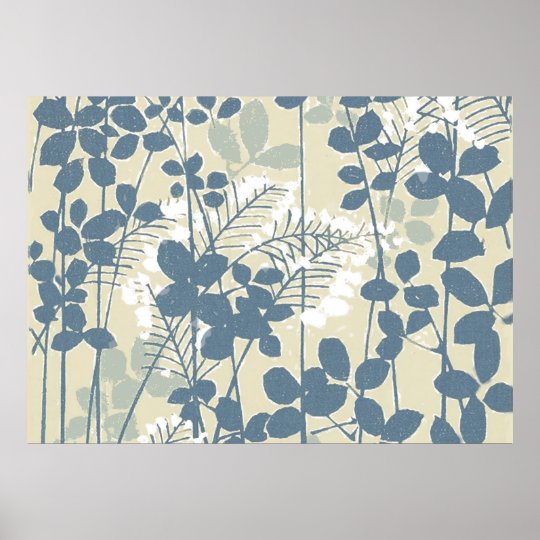 Impressão azul floral das flores da arte asiática
