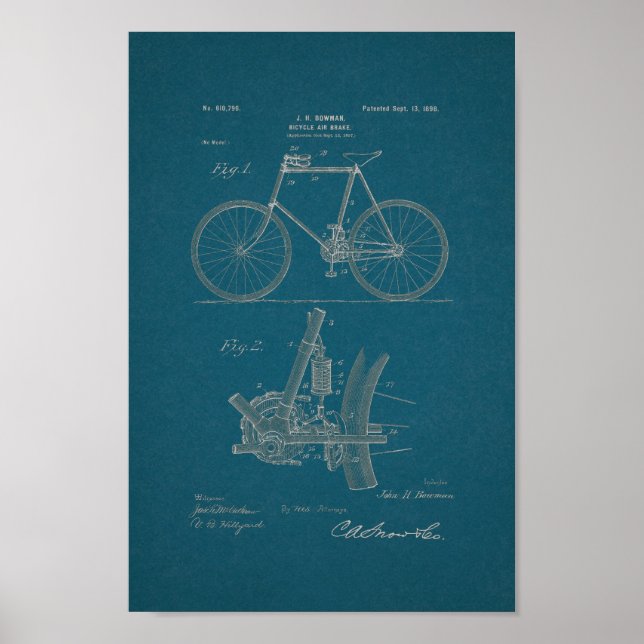 impressão Blueprint da Bicicleta de 1898 (Frente)