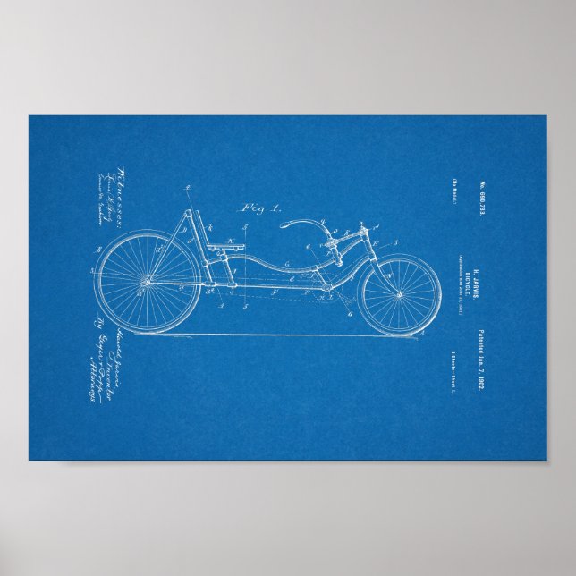 impressão Blueprint da Bicicleta de 1902 (Frente)