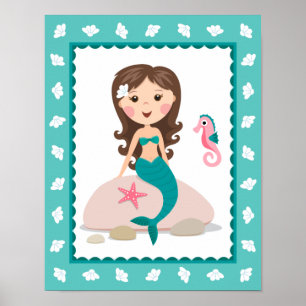 Impressão bonito da arte da parede da sereia para