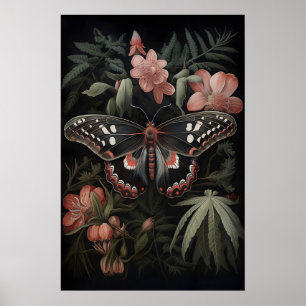 Impressão Botânica de Borboleta, Mariposa Dark Aca