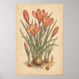 Impressão Botânica de Crocus Estudo de Flor de P