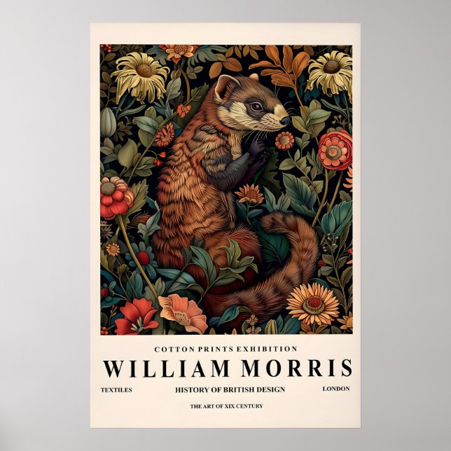 Impressão Botânica de Furão Estilo William Morris  (Frente)