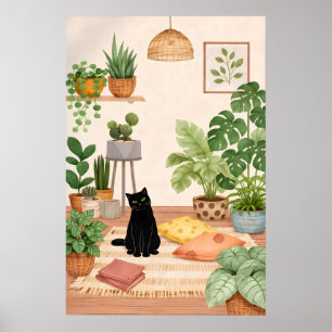 Impressão Botânica de Gato Preto, Parede de Planta