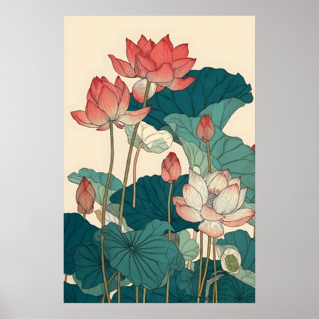 Impressão Botânica de Lótus — Arte de Parede Flora (Frente)