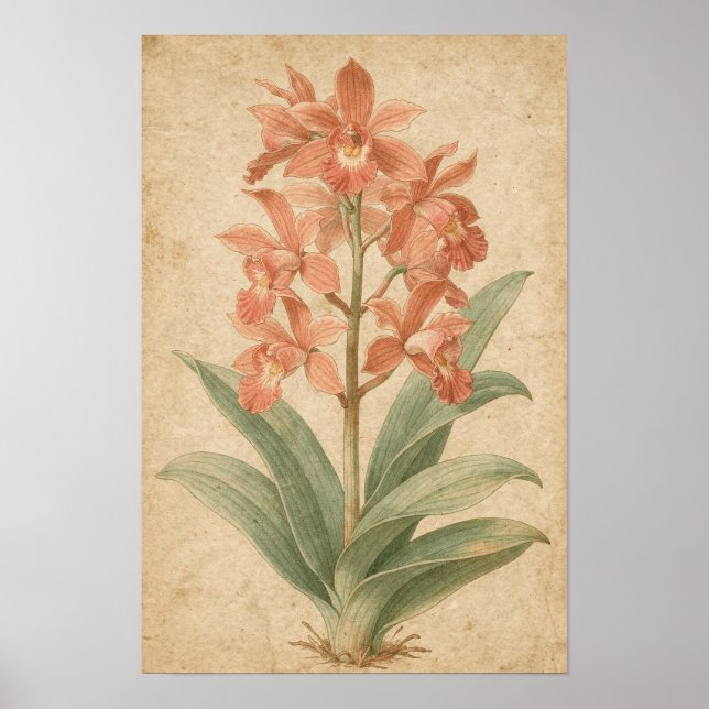 Impressão Botânica de Orquídea (Frente)