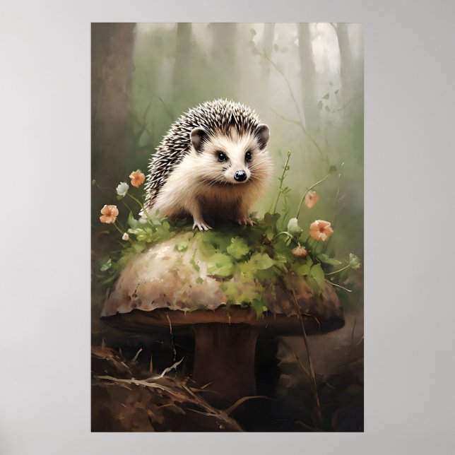 Impressão Botânica de Ouriço, Animal Forestcore (Frente)