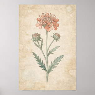 Impressão Botânica de Scabiosa Estudo de Flor Ro