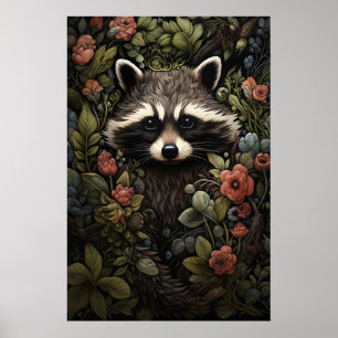 Impressão Botânica Floral de Guaxinim, Parede de D
