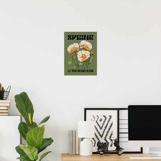 Impressão botânica vintage com uma primavera de fl (Escritório em casa)