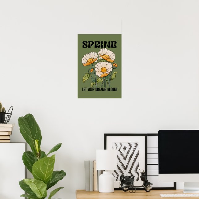 Impressão botânica vintage com uma primavera de fl (Escritório em casa)