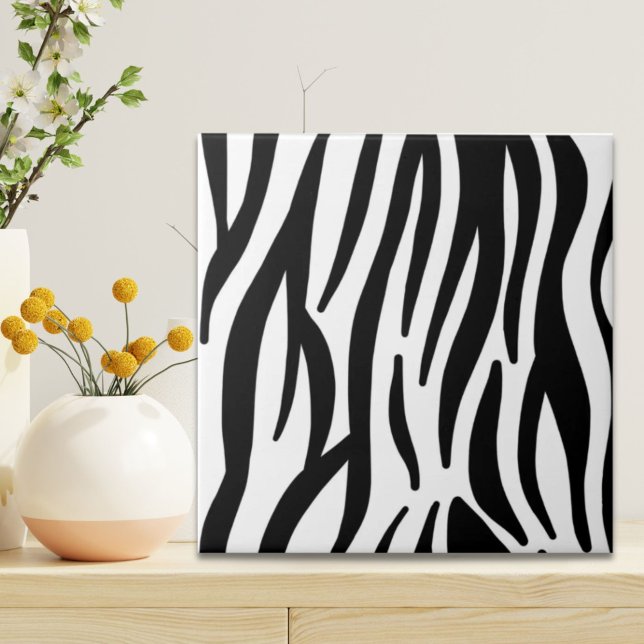 impressão branca-branca-branca-na moda-branca-cinz (girly chic stylish black white zebra print ceramic tile)