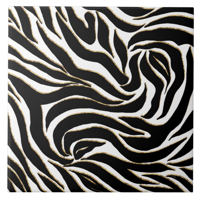Impressão branca Elegante de Zebra Dourada Negra (Frente)