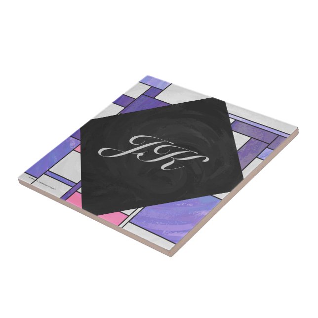 Impressão branco roxo, cor-de-rosa, mondriano (Lateral)