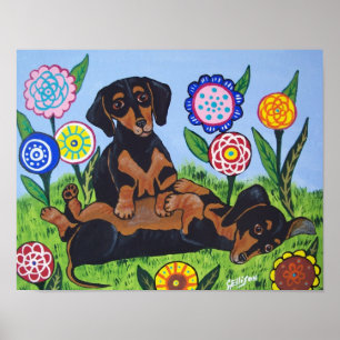 Impressão brincalhão da arte dos Dachshunds