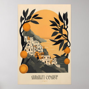 Impressão Colorida da Costa Amalfi Vintage Viagem