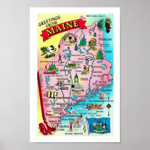 Impressão Colorida de Mapa Antigo do Maine