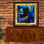 Impressão Colorida Pop Art African Man 2<br><div class="desc">Tela elegante impressa com gráficos de um belo tiro na cabeça de um homem africano, feito em uma folha falsa de estilo pop azul e dourado. Aditamento adorável à decoração do seu quarto.</div>