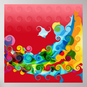 Impressão Colorida Retrorna com Abstrato de Arte