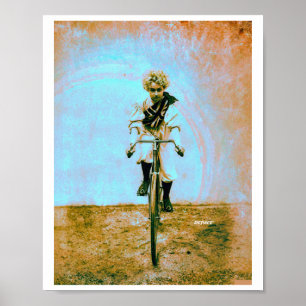 Impressão Colorida Vintage de 1896 de Ciclista Fem
