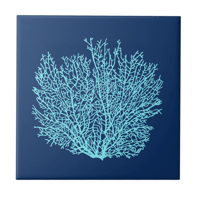 Impressão coral do fã, Aqua em azuis cobaltos (Frente)