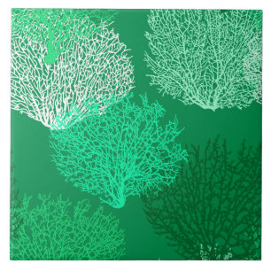 Impressão coral do fã, máscaras do verde de jad