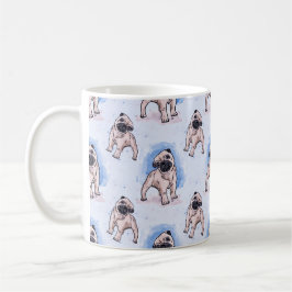 Impressão da aguarela, cão do Pug, uma caneca do