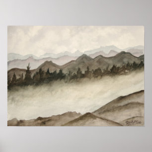 Impressão da arte da paisagem das montanhas de