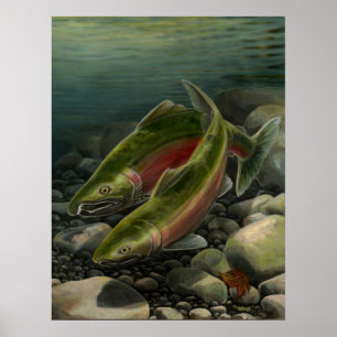 Impressão da arte da pesca dos salmões de Coho d