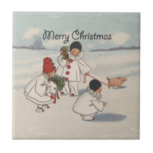 Impressão da arte das crianças da neve do Feliz