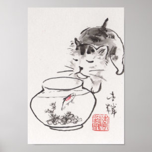 Impressão da arte de Lin Li: Gato e Godfish