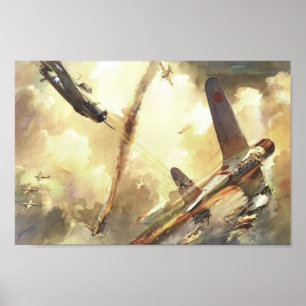 Impressão da arte do duelo do avião do lutador d