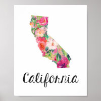 Impressão da Califórnia, Floral California Map Pos