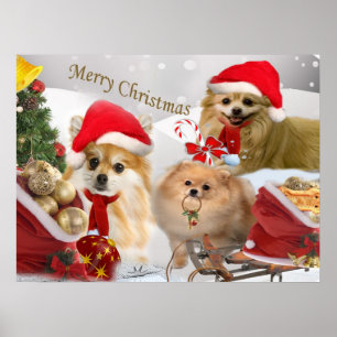Impressão da cena da neve do Natal de Pomeranian