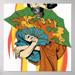 Impressão da gueixa do crânio do fogo da chama