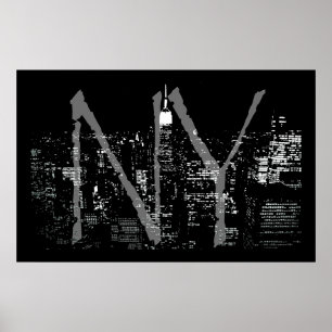 Impressão da noite de New York da arquitectura da