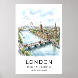 Impressão da Paisagem Urbana de Londres Aquarela T